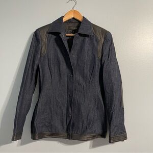 Escada Woman’s Dark Denim Jacket Black Leather Trim Slim